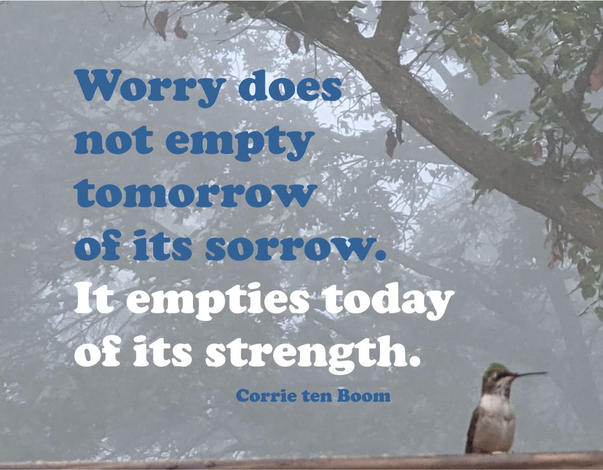 Worry does not empty tomorrow of its sorrow. It empties today of its strength. Corrie Ten Boom