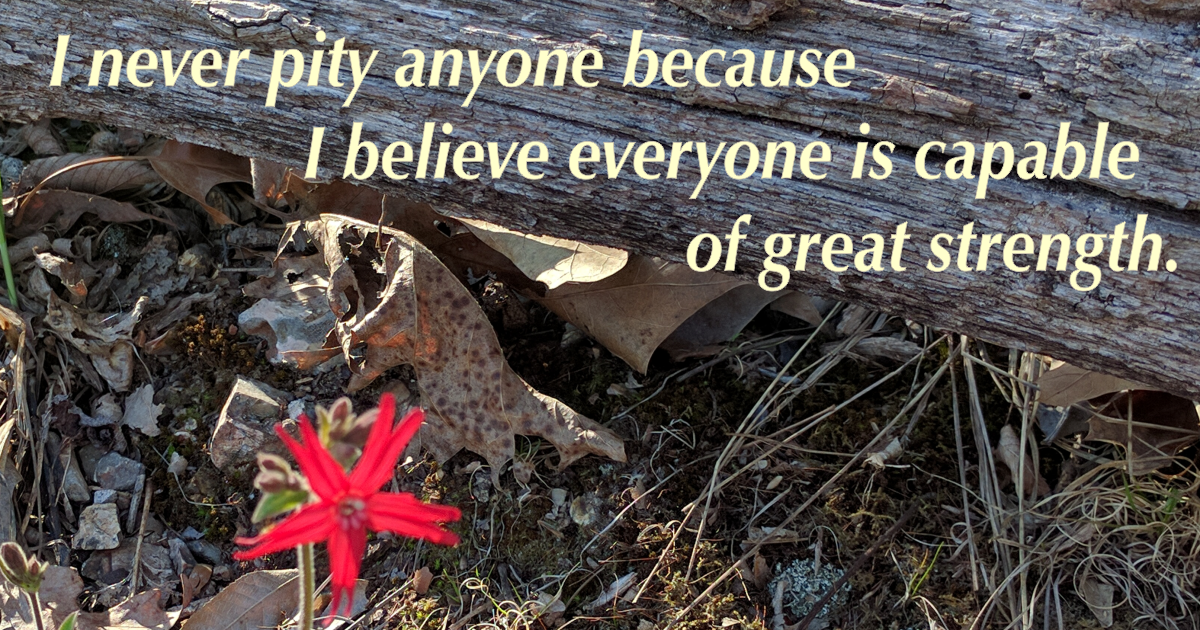 I never pity anyone because I believe everyone is capable of great strength.